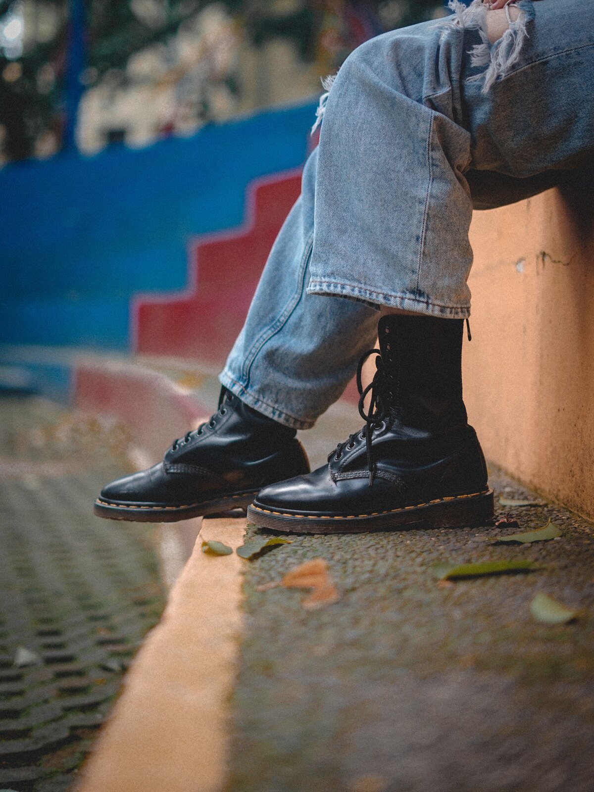 men's flare jeans with Doc Martens