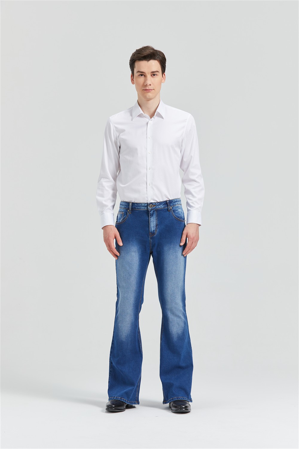 Whisker Wash Blue Bell Bottom Jean