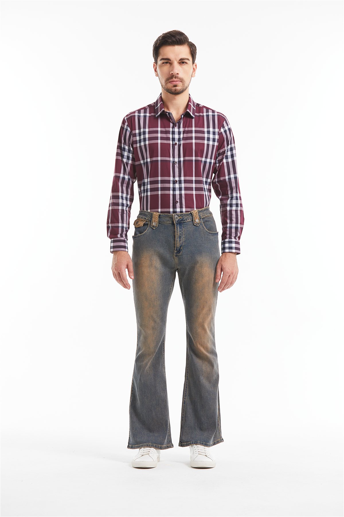Leather Accent Wash Bell Bottom Jean