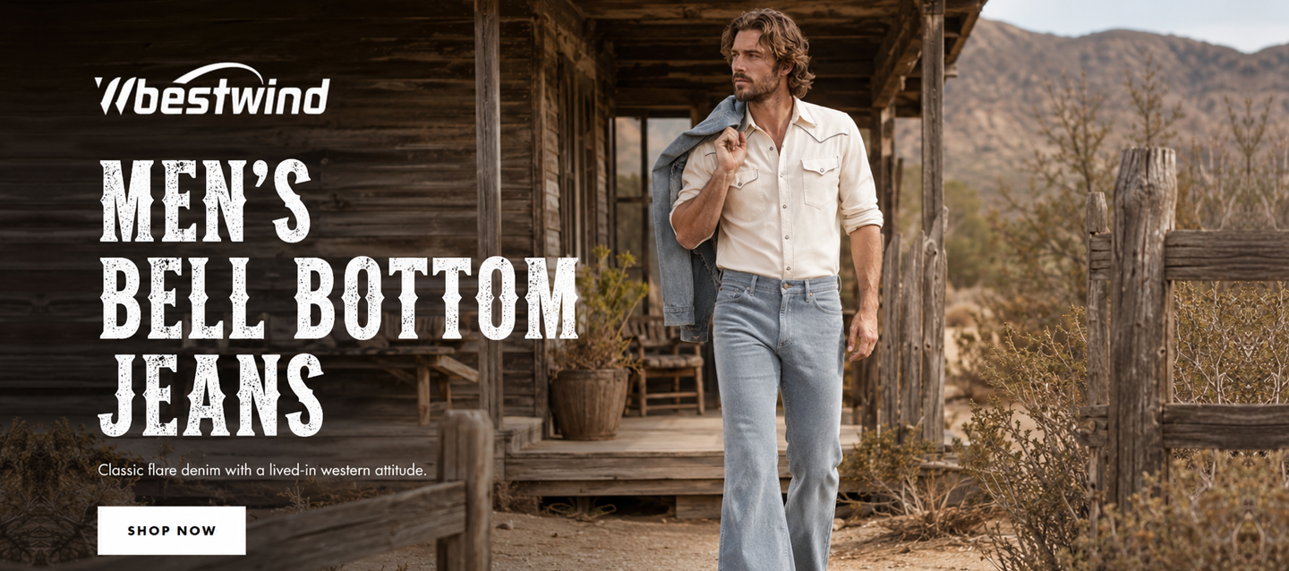 WBestWind men's bell bottom jeans campaign
