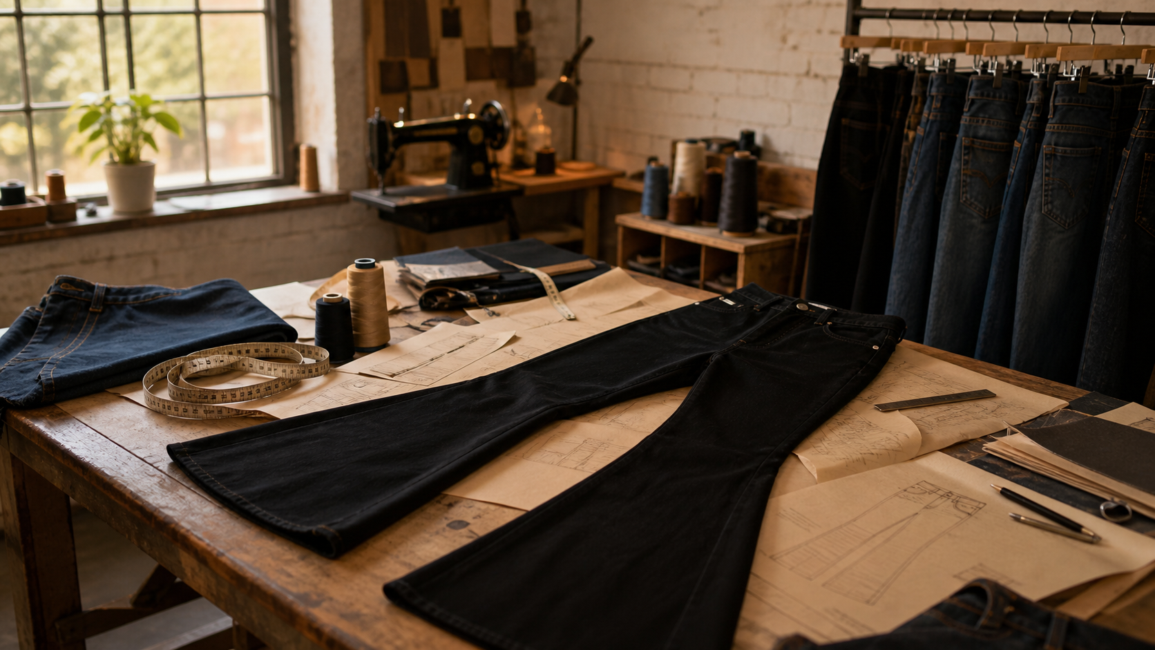 Early WBestWind black lace-up bell bottom jean development